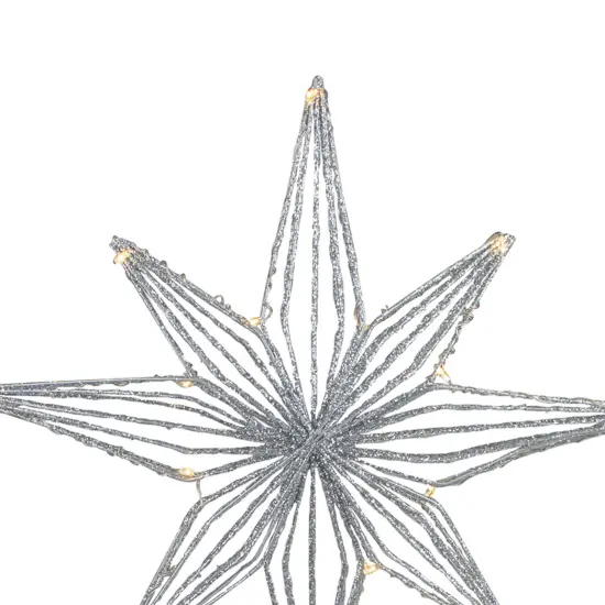 Northlight 13.75" LED Lighted B/O Silver Glittered Geometric Star Christmas Tree Topper - Warm White Lights {4}