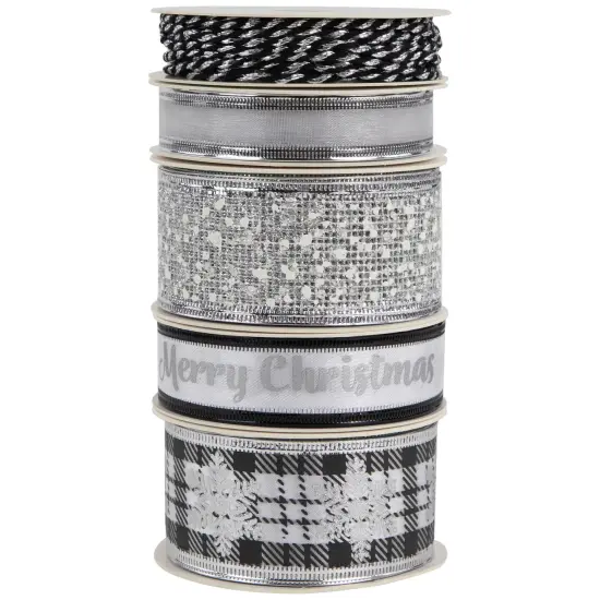 Northlight Set of 5 Merry Christmas Matching Themed Craft Ribbons 1.5" x 3 Yards Black {6}