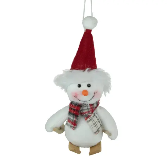 Northlight Skiing Snowman with Santa Hat and Plaid Scarf Christmas Ornament - 9.5" Red {6}