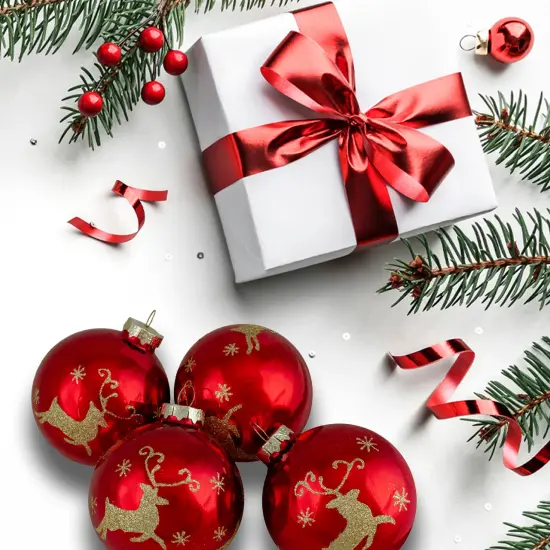 Northlight Set of 4 Red and Gold Deer Glass Ball Christmas Ornaments 3.25-Inch (80mm) {4}