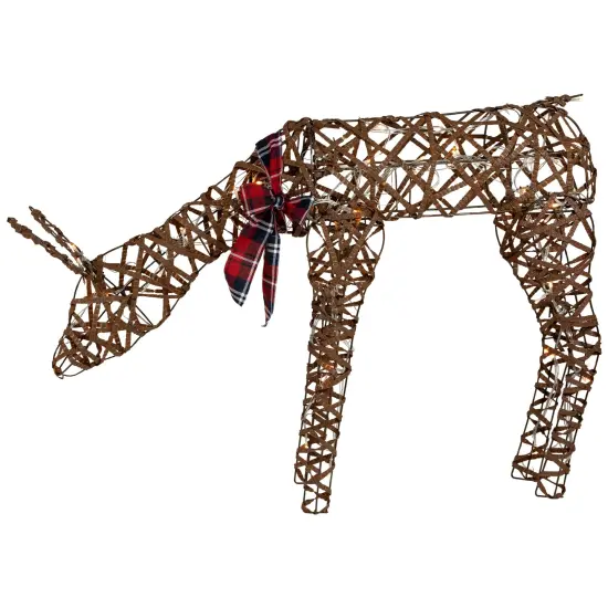 Northlight 35" LED Lighted Feeding Rattan Reindeer Outdoor Christmas Decoration Brown {4}