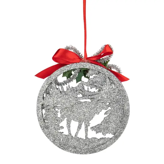 Northlight 4.25" Silver Glitter Moose 2-D Cut-Out Silhouette Christmas Ornament {5}