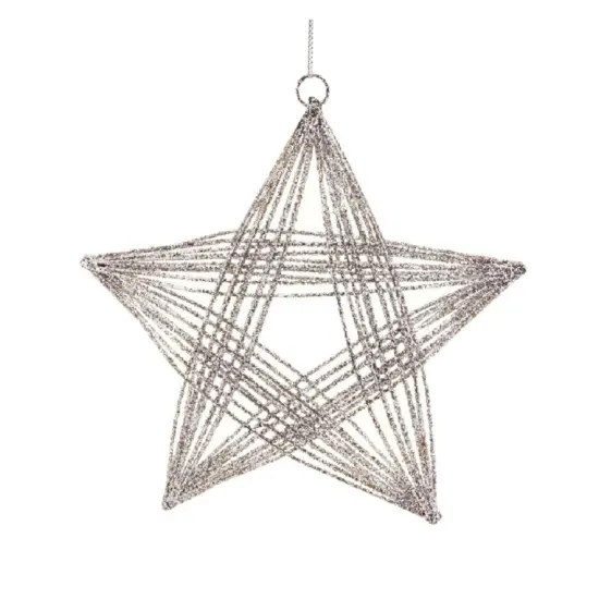 Melrose Set of 2 Silver Glittered 3D Wire Frame Star Christmas Ornaments 8.25" {4}