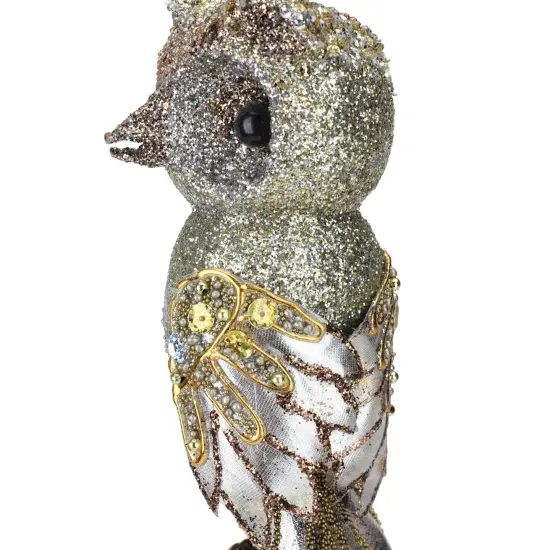Melrose 10" In the Birches Gold Glittered and Sequined Owl Clip-On Christmas Ornament {4}