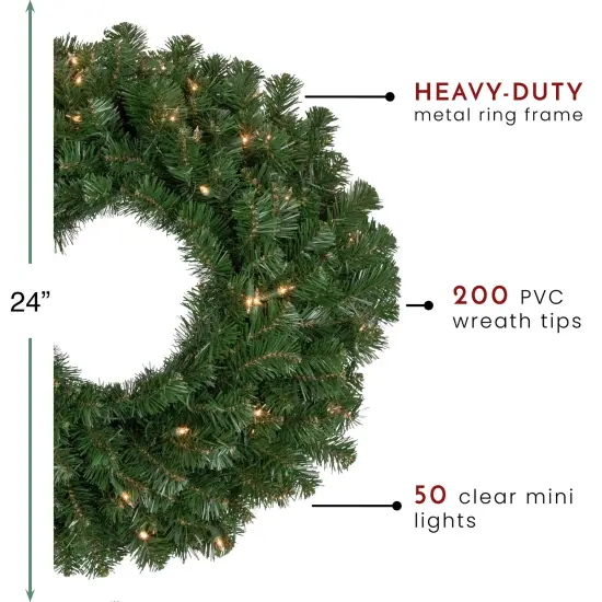 Northlight Pre-Lit Deluxe Windsor Pine Christmas Artificial Wreath - 24" - Clear Lights Green {6}