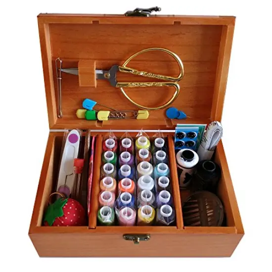 Wooden Sewing Basket with Sewing Kit Accessories,Sewing Box {1}