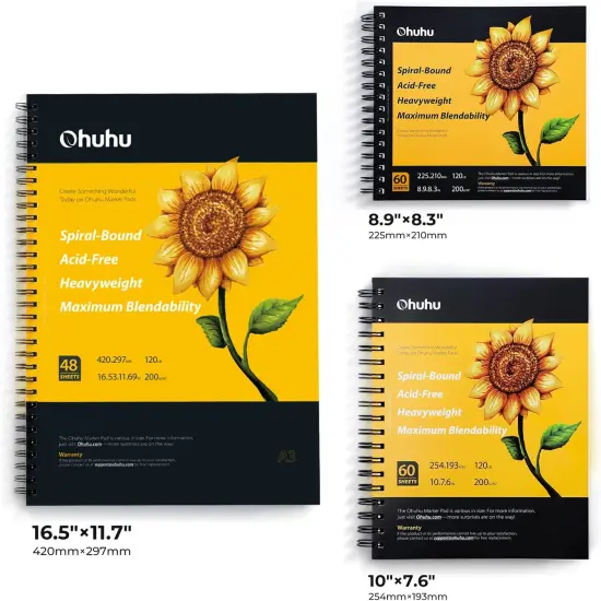 Ohuhu Marker Pads Art Sketchbook, 120LB/200GSM Heavy Smooth Drawing Papers, Spiral Bound Sketch Book for Alcohol Markers Christmas Gift {4}
