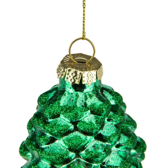 Northlight Shiny Pine Cone Glass Christmas Ornament - 5" - Green {4}