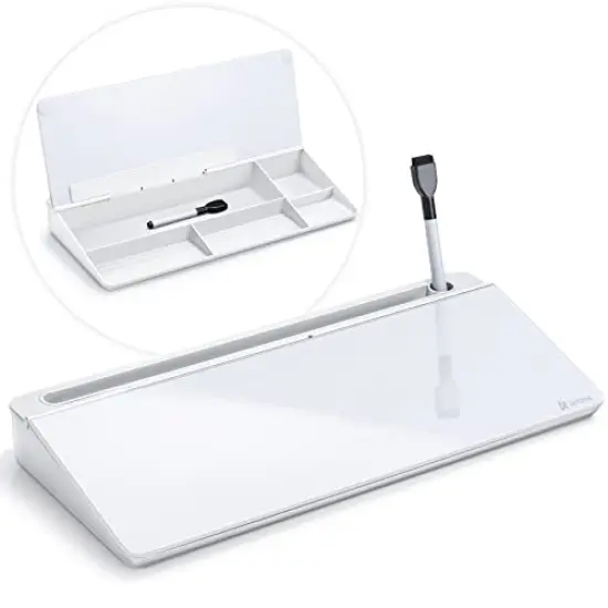 Desk Whiteboard Dry Erase Glass Whiteboard, Varhomax Desktop White Board with Storage to-do List Memo Notepad Desktop Buddy Keyboard Stand for Home Office and School Accessories Supplies (White) {1}