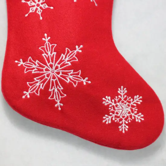 Northlight 16" Red and White Merry Christmas Snowflake Embroidered Christmas Stocking {4}
