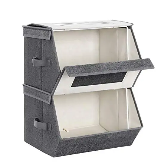 SONGMICS Stackable Storage Bins Set of 2, Storage Boxes with Lids and Front Windows, Non-Woven Fabric Closet Organizers with Magnetic Closures, Side Handles, Dark Gray URPLB02G {3}