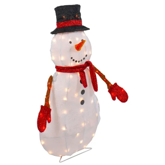 Northlight 32" Lighted 3D Chenille Snowman in Top Hat Outdoor Christmas Decoration White {5}