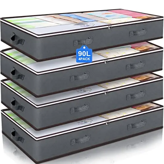 Budding Joy 90L Under Bed Storage Containers, Closet Organizers and Storage Bins, Underbed Storage Bags with Clear Window for Blankets, Sheets, Pillows, Dorm Room, Holiday Wrapping Paper Storage {1}