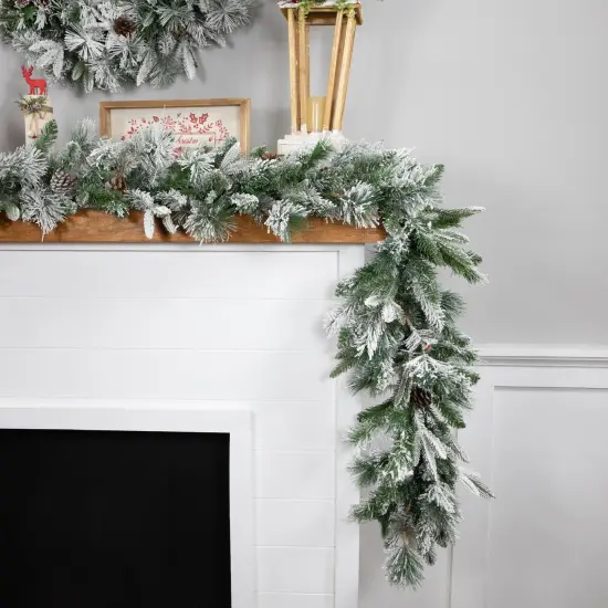 Northlight Real Touch&trade;️ Flocked Rosemary Emerald Angel Pine Artificial Christmas Garland - 9' x 14" - Unlit Green {4}