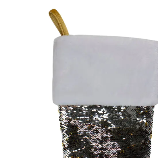 Northlight 22.75" Gold and Silver Reversible Sequined Christmas Stocking {6}