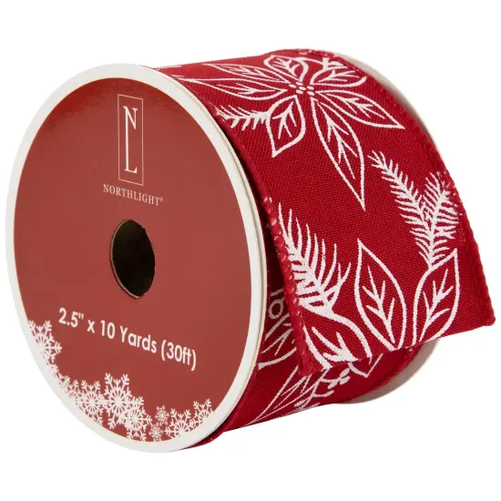 Northlight Red and White Floral Print Wired Craft Christmas Ribbon 2.5" x 10 Yards {1}