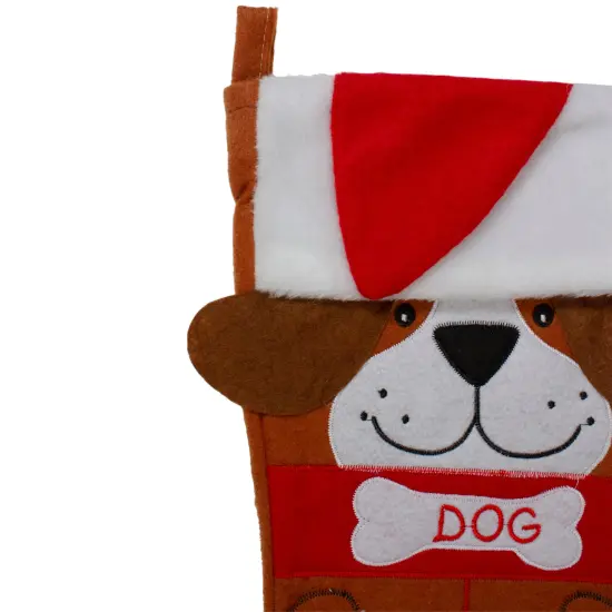 Northlight 17" Red and Brown "DOG" Embroidered Christmas Stocking with Cuff {4}