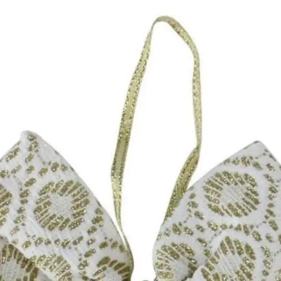 Northlight 5.75" White and Gold Small Double Loop Bow Christmas Decor {4}
