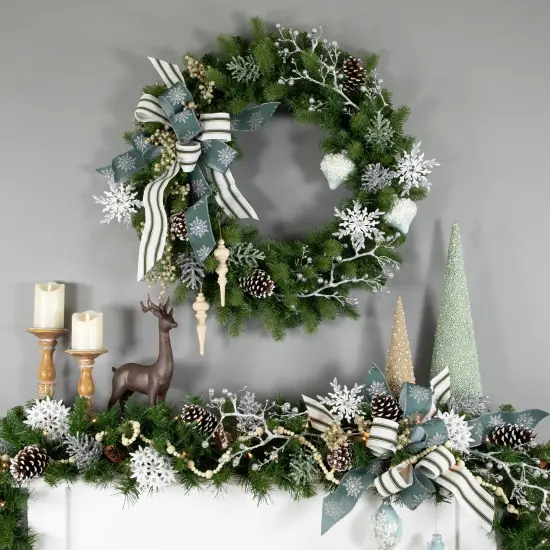 Northlight Real Touch&trade;️ Noble Fir Artificial Christmas Wreath - Unlit - 30" Green {3}