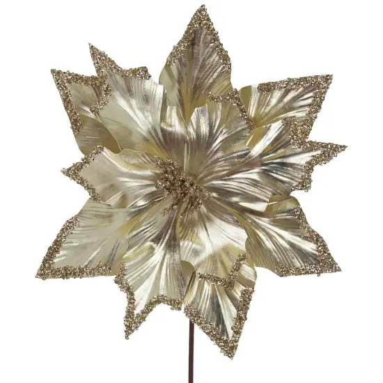 Northlight 24" Metallic Champagne Gold Glittered Poinsettia Christmas Stem Spray {4}