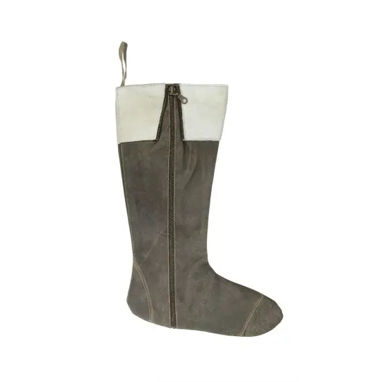 CC Christmas Decor 18.5" Gray and White Boot with Zipper Christmas Stocking {4}