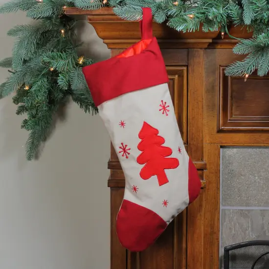 Northlight Embroidered Tree with Snowflakes Christmas Stocking - 18" Red {4}