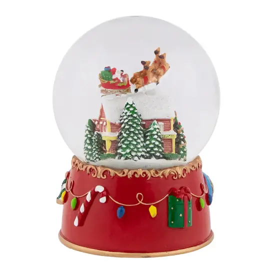 Northlight Santa and Reindeer Christmas Night Musical Snow Globe - 7" Red {5}