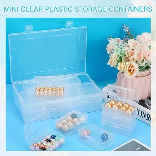 12 Pieces Small Clear Plastic Beads Storage Container and Organizer Transparent Boxes with Hinged Lid for Storage of Small Items, Jewelry, Diamonds, DIY Art Craft Accessory (3.35 x 2.17 x 1 Inch) {4}