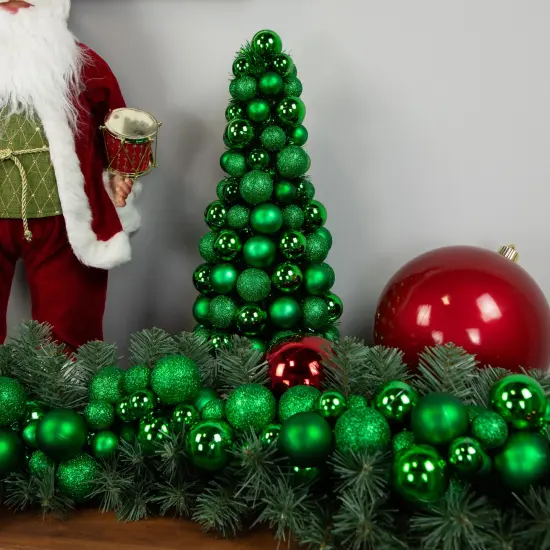 Northlight 3-Finish Shatterproof Ball Christmas Tree with Tinsel - 15.75" - Green {5}