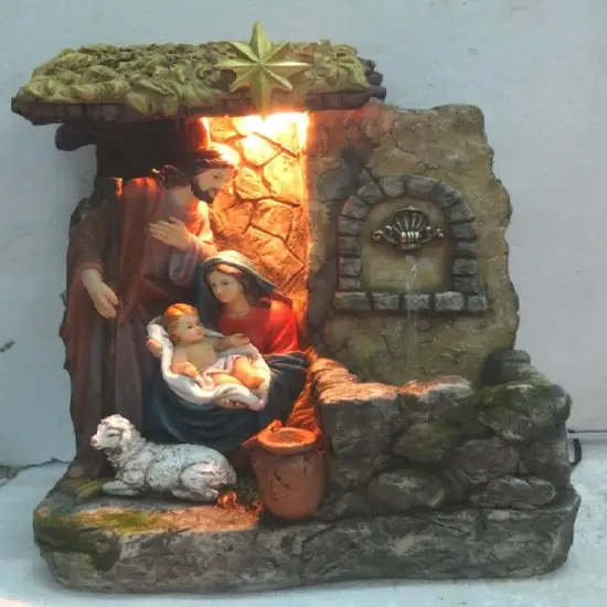 Northlight 14" Brown and Gray Holy Family Religious Nativity Fountain with Lamp Tabletop Christmas Decoration {4}