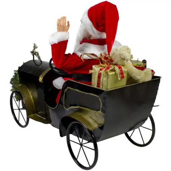 Northlight 33" Santa Delivering Presents in a Black and Gold Vintage Car Christmas Decoration {6}