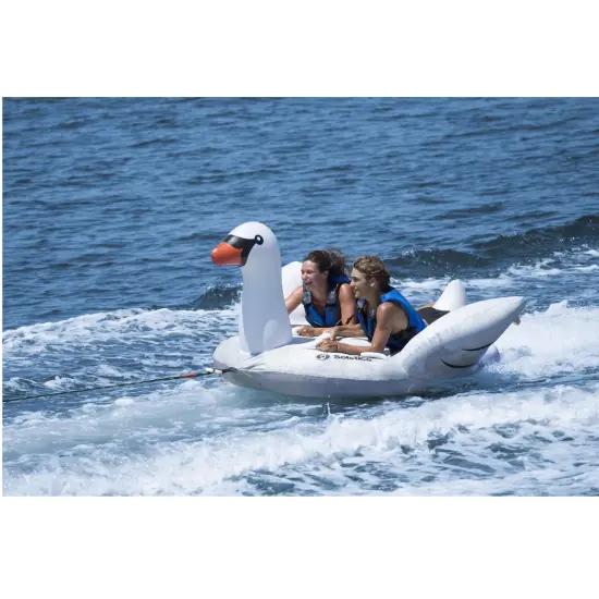 Swim Central Two Person Giant Towable Lay On Swan With Handles - 84-Inch - White and Black {4}
