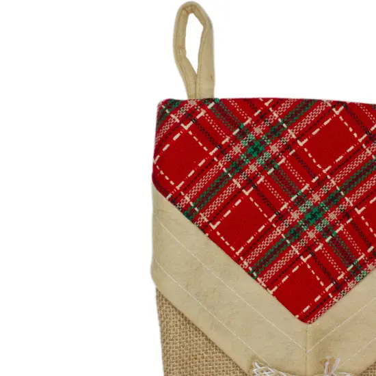Northlight 20.5" Beige and Red Plaid V-Cuff Christmas Stocking {4}
