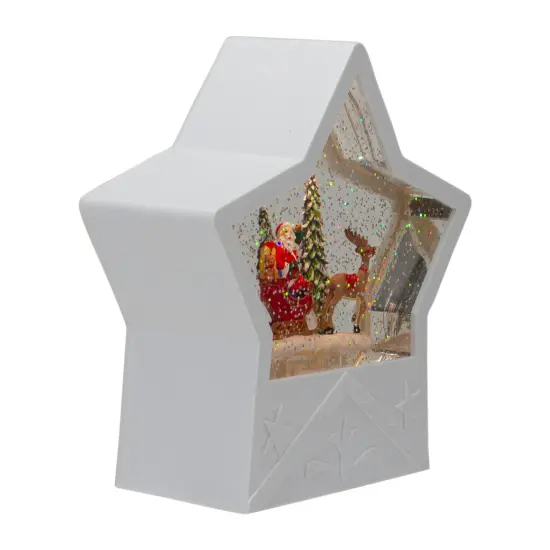 Northlight 7" Lighted White Star Christmas Snow Globe with Santa in Sleigh {4}