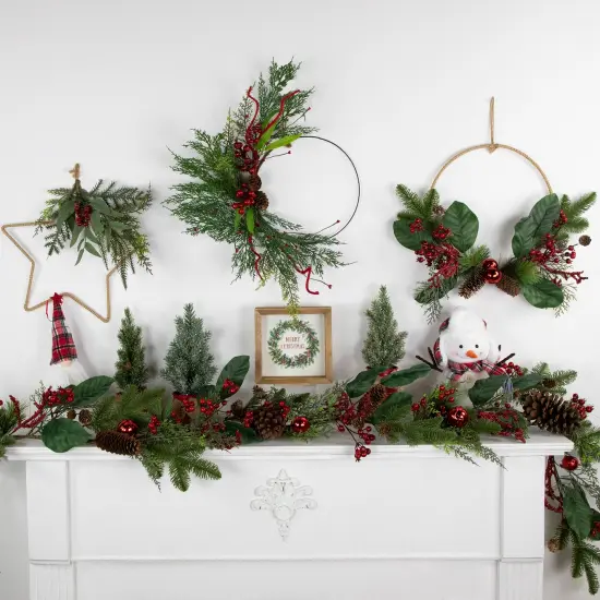 Northlight Real Touch&trade;️ Mixed Greenery and Berries Artificial Christmas Wreath- 18" - Unlit {4}