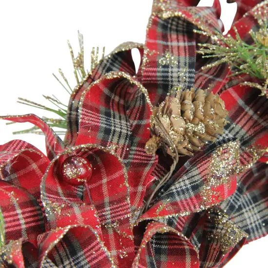 Northlight Red Plaid Bows and Pine Cones Artificial Christmas Wreath, 14.25-Inch, Unlit {4}
