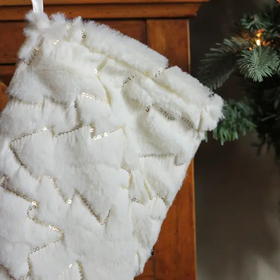 Northlight 18" White and Gold Christmas Stocking with Sequined Trees {4}