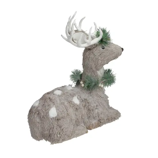 Northlight Sitting Sisal Reindeer with Wreath Christmas Figure - 14" - Gray {5}