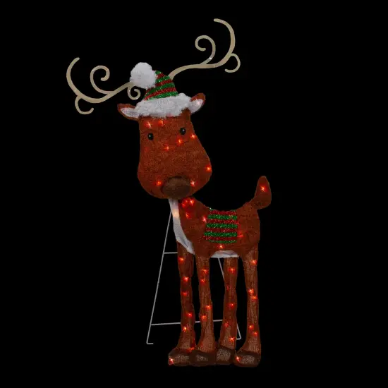 Northlight Lighted 2D Chenille Reindeer Outdoor Christmas Decoration - 32" - Red - Warm White Bronze {4}