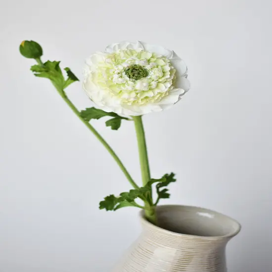 21" Faux Double Ruffled Ranunculus Stem White {5}