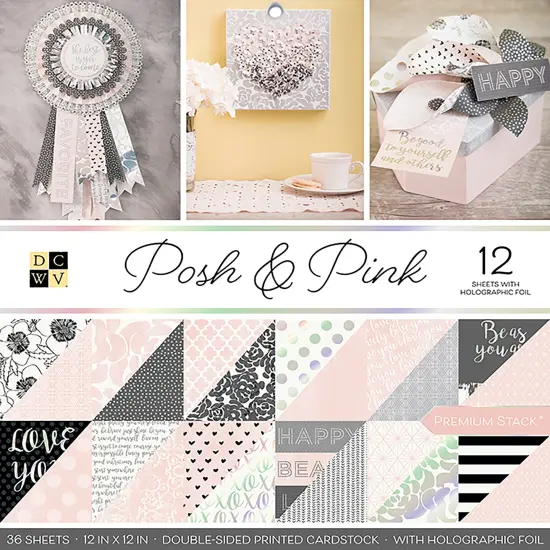 DCWV Double-Sided Cardstock Stack 12"X12" 36/Pkg-Posh & Pink, 18 Des/2 Each, 12 W/Foil {1}