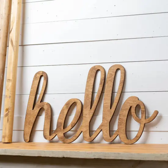 18 in. Unfinished Wooden Cursive "Hello" Sign {4}