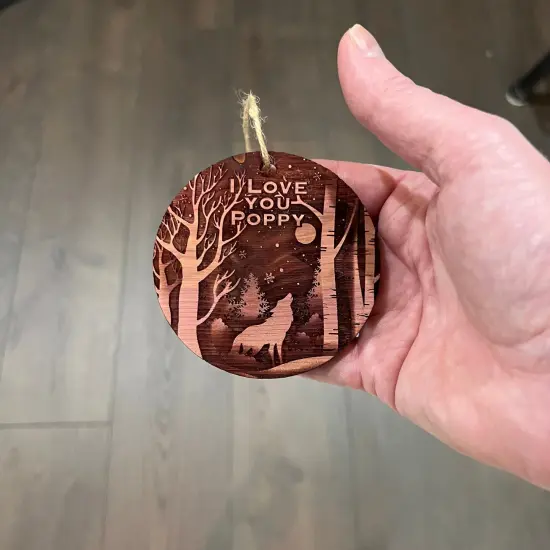 Winter Wolf I Love you Poppy - cedar ornament {4}