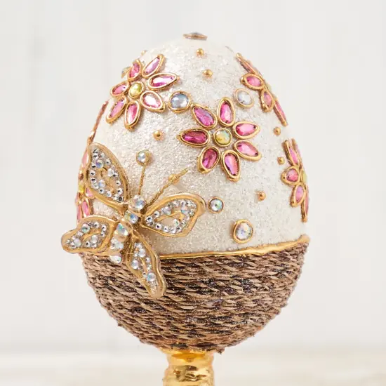 Easter Decorations - Golden Jeweled Egg Stand Premium Handcrafted Centerpiece {2}