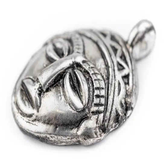 The Bead Chest African Silver Mask Pendant (30x45mm): Genuine West African Mask Design for DIY Jewelry & Necklaces {3}