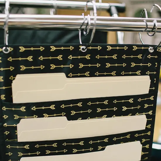 Carson Dellosa 14" x 47" Black Hanging File Folders Storage Pocket Chart With Gold Arrows, 10 Pocket Paper Organizer for Games, Teacher Supplies for Homeschool, Classroom and Office Organization {3}