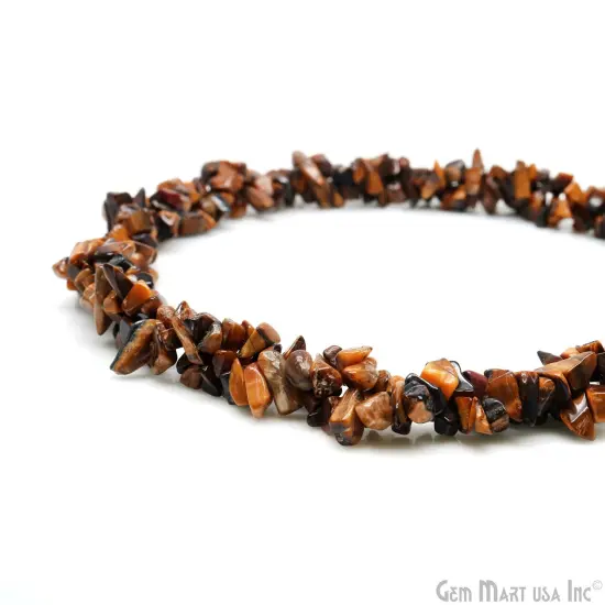Tiger Eye Chip Beads, 34 Inch, Natural Chip Strands, Drilled Strung Nugget Beads, 3-7mm, Polished, GemMartUSA (CHTE-70001) {3}