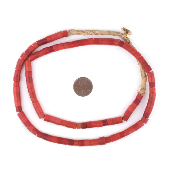 The Bead Chest Vintage Czech Red Cylinder Beads 6mm Nigeria African Glass Large Hole 27 Inch Strand Handmade {2}