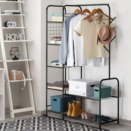 Coat Rack Freestanding Clothing Rack with Shelves Garment Racks for Hanging Clothes with Shoe Rack Black {2}