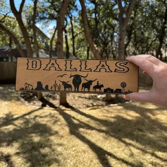 Dallas Plaque with Landscape BLACK Sign 3x11 {4}